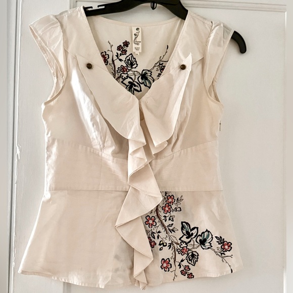 Anthropologie Floreat Embroidered Ruffle Blouse - Picture 5 of 9